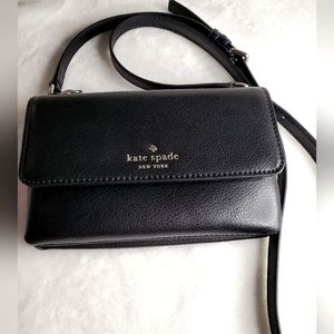 Kate Spade Black Genuine Leather Crossbody EUC Logo Lining Like New
